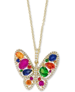 image of Effy Multi-Gemstone (2-1/3 ct t.w.) & Diamond (1/3 ct. t.w.) Butterfly 18
