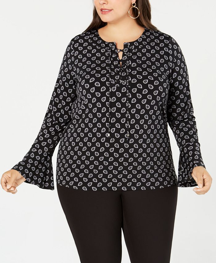 Michael Kors Plus Size Printed Lace-Up Top - Macy's