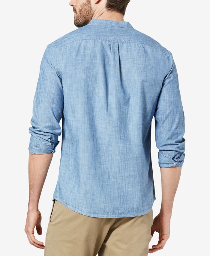 Blue chambray shirt with band collar - Modern shirts