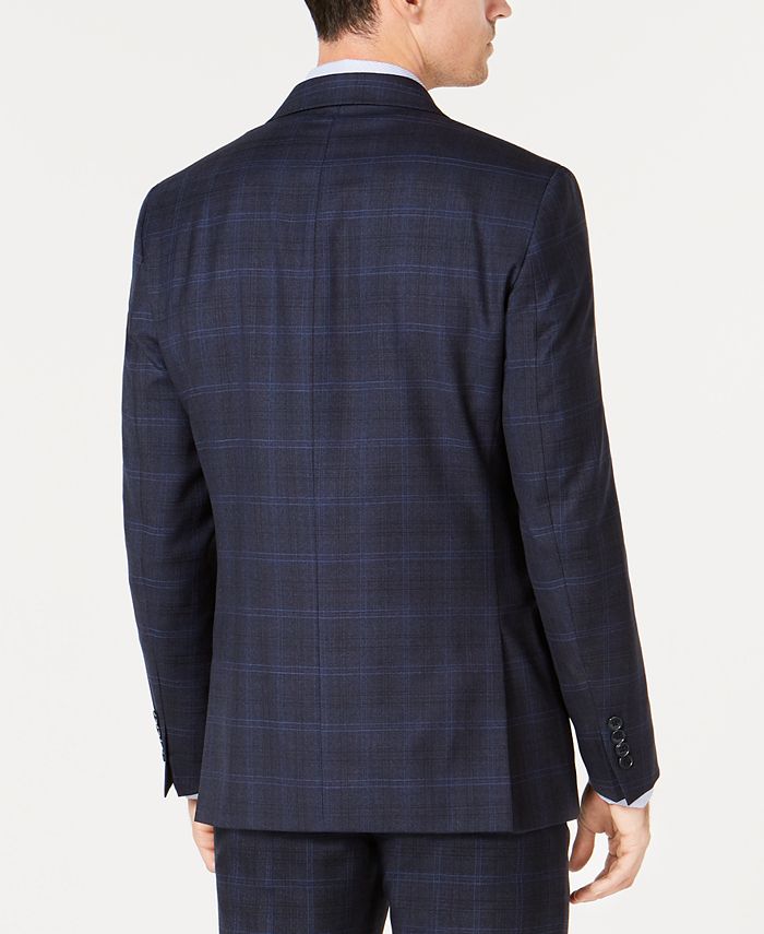 Calvin Klein Men's XFit SlimFit Stretch Navy Plaid Wool Suit Jacket