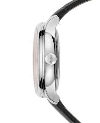 Women's Swiss Automatic Baroncelli II Diamond-Accent Black Synthetic Leather Strap Watch 27.9mm