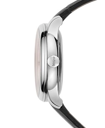 Mido - Women's Swiss Automatic Baroncelli II Diamond-Accent Black Synthetic Leather Strap Watch 27.9mm