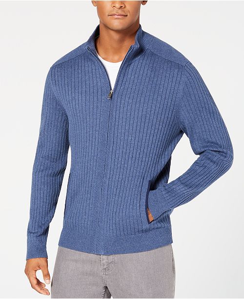 Alfani Men's Ribbed Full-Zip Sweater, Classic Fit, Created for Macy's ...