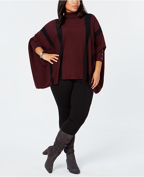 Alfani Plus Size Striped Poncho Sweater, Created for Macy's Sweaters