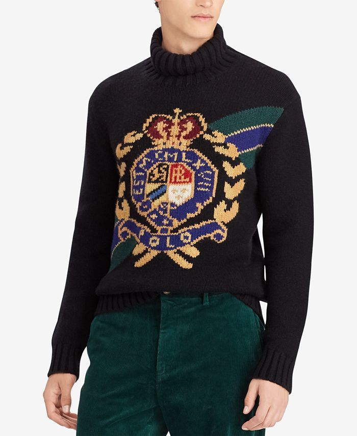 Polo Ralph Lauren Men's Intarsia Crest Wool Turtleneck Sweater - Macy's