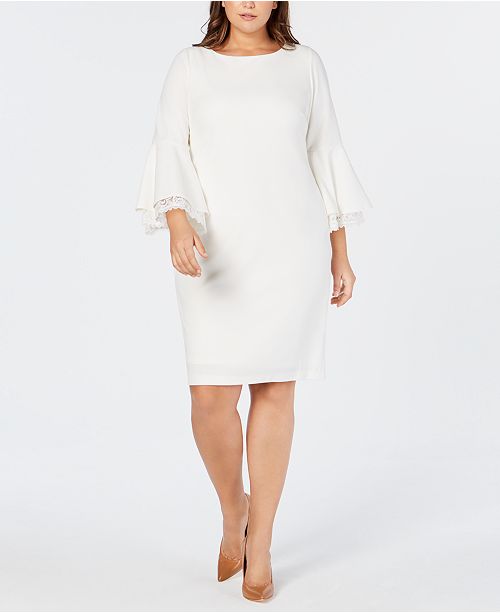 Calvin Klein Plus-Size Lace-Trim Bell-Sleeve Dress & Reviews - Dresses ...