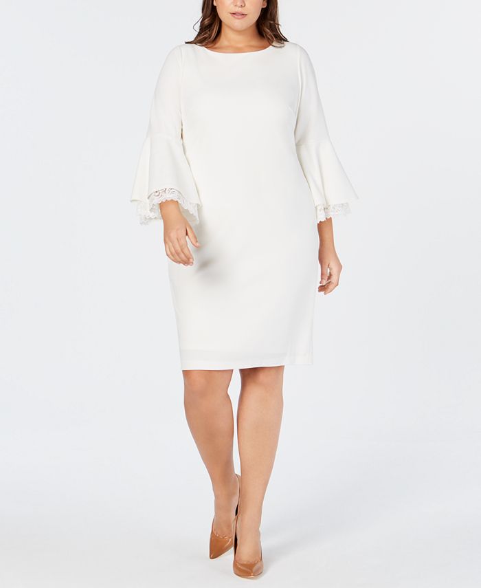 Calvin Klein Plus-Size Lace-Trim Bell-Sleeve Dress - Macy's