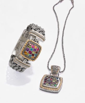 EFFY&reg; Multistone Square Pendant in Sterling Silver and 18k Gold