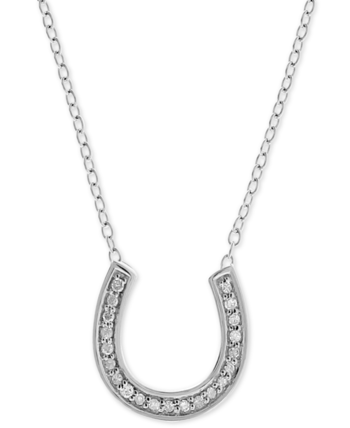 Macy's Diamond Horseshoe 18" Pendant Necklace (1/10 Ct. T.w.) In Sterling Silver