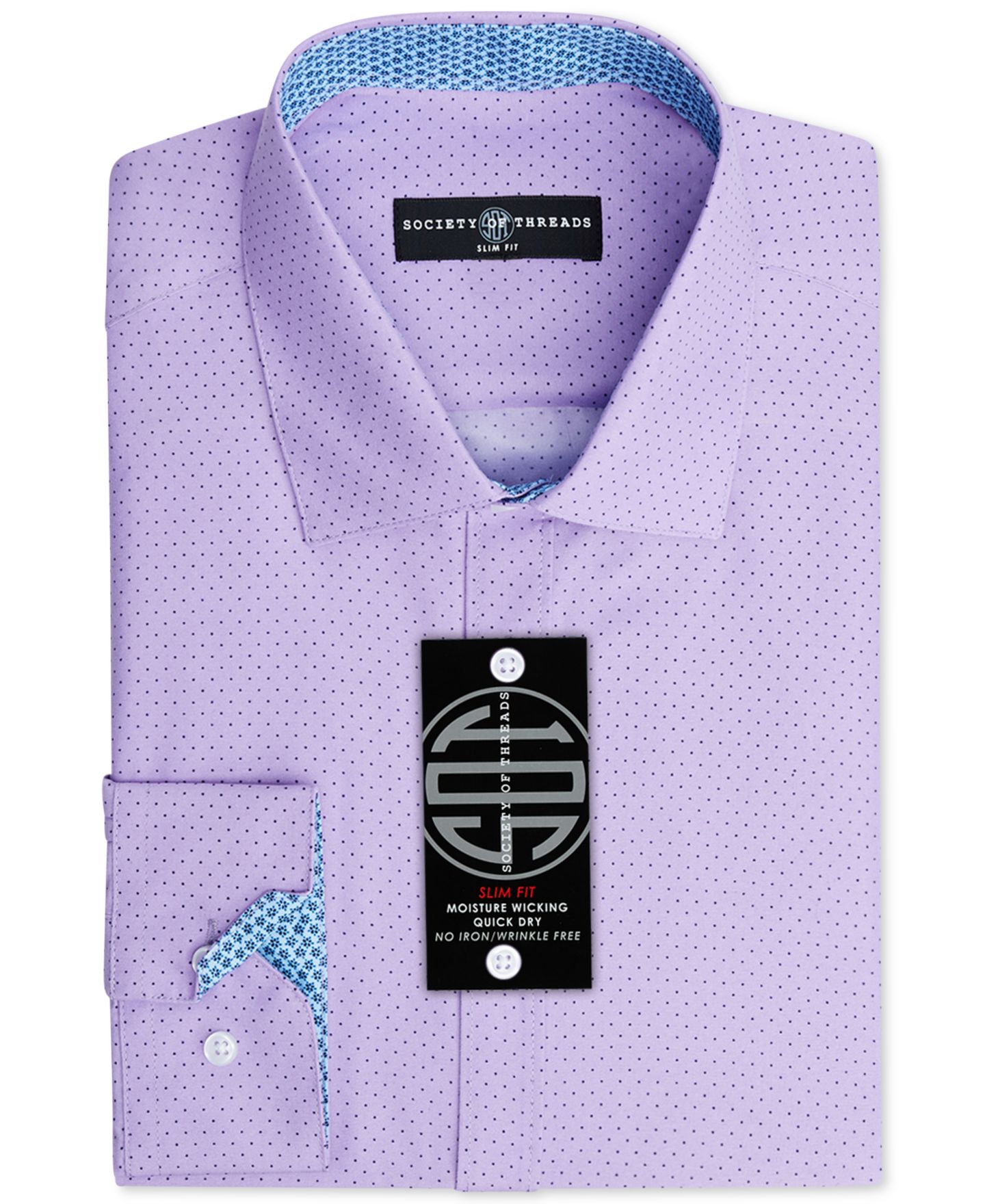 Мужская рубашка Society of Threads Slim-Fit Non-Iron Performance Print Dress Shirt, цвет: Чёрный — фото 3