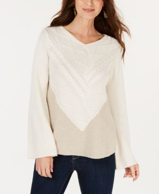 Style & Co Petite Colorblocked Mixed-Stitch Sweater, Created for Macy's ...