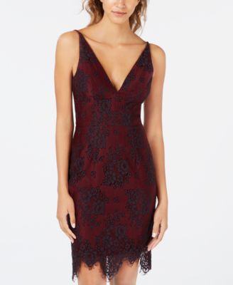 eyelash lace overlay plunge neck bodycon dress