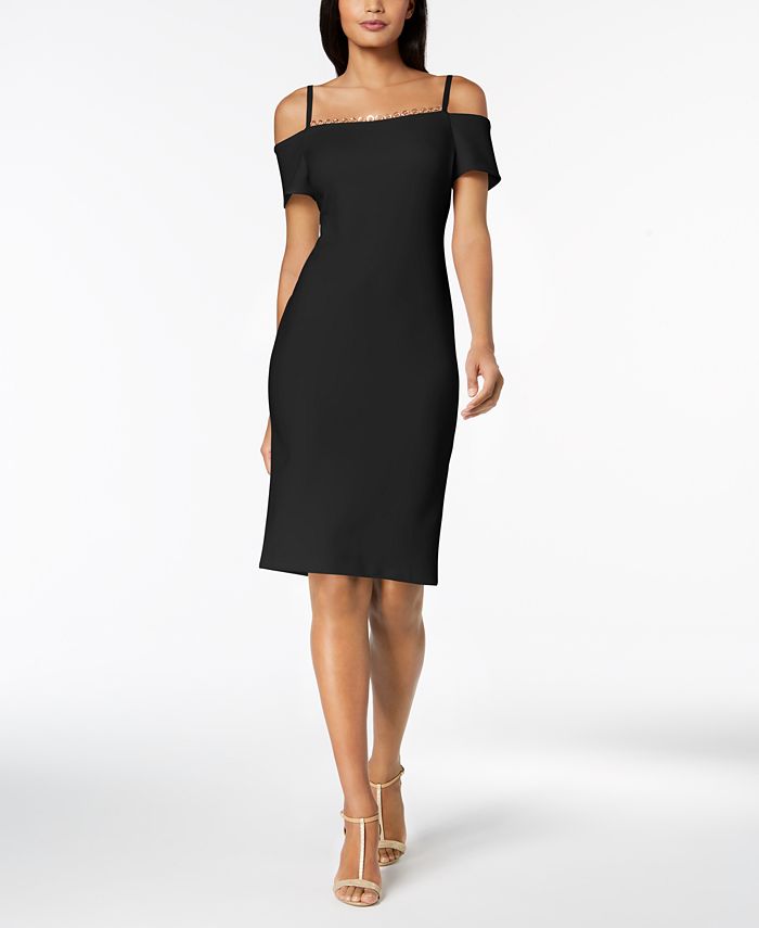 Calvin Klein Embellished Off-The-Shoulder Scuba Dress - Macy's
