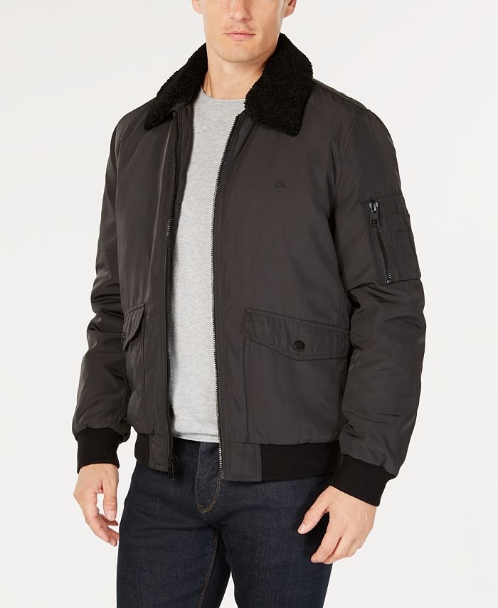 Calvin Klein Men's Bomber Jacket with Sherpa-Fleece Collar - Macy's