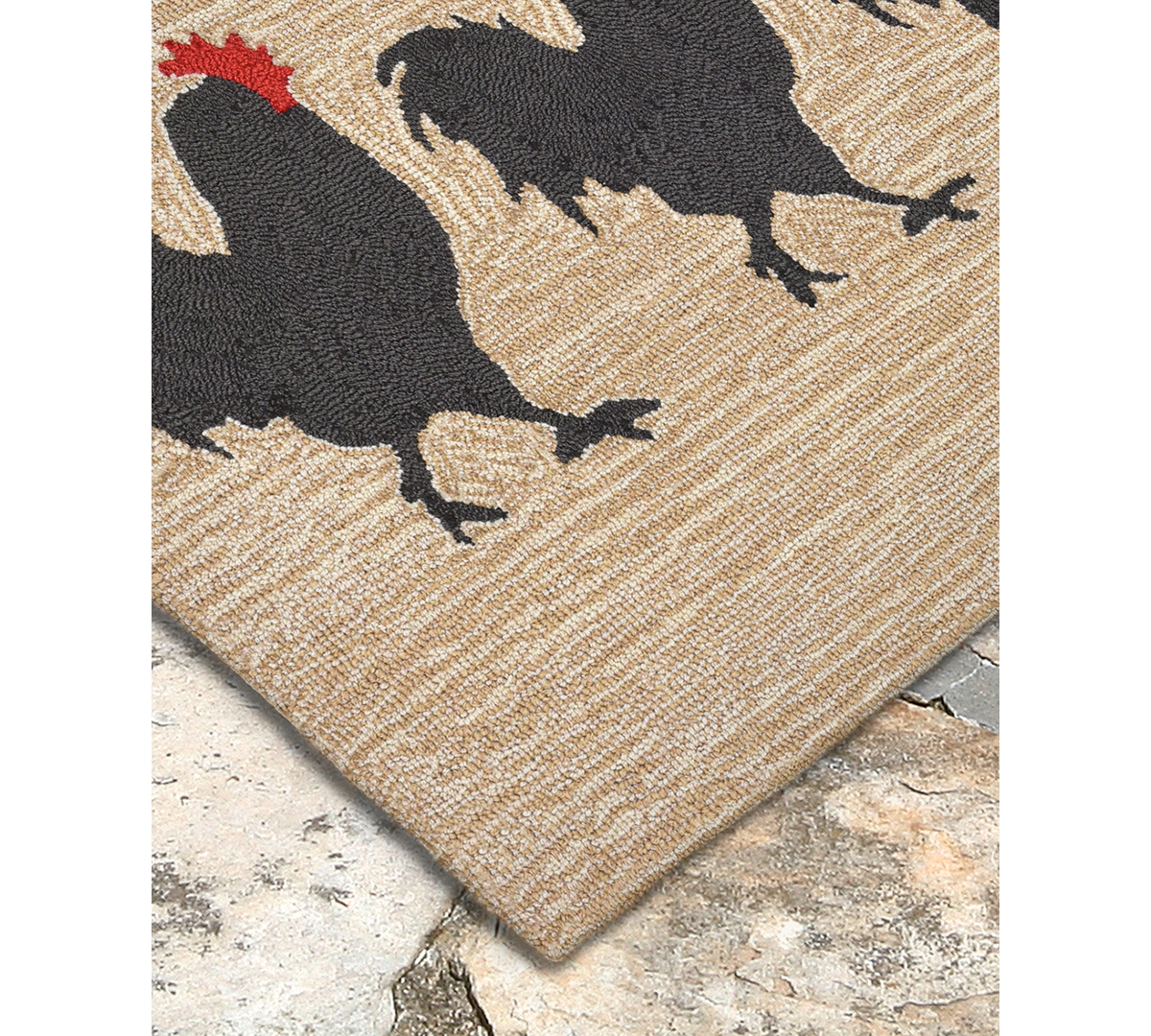 Liora Manne Front Porch Indoor/Outdoor Roosters Neutral Area Rug -Beige