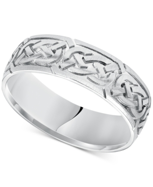 image of Celtic Wedding Band in 14k White Gold