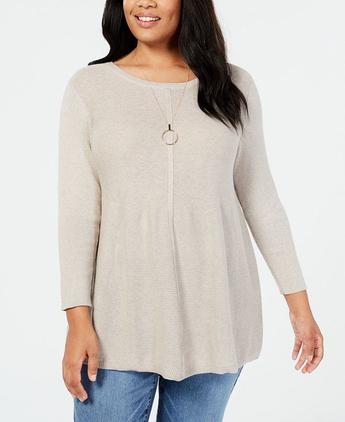 Style & Co Plus Size Mixed-Stitch Tunic Sweater, Created for Macy's ...