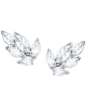 image of Swarovski Silver-Tone Crystal Leaf Stud Earrings