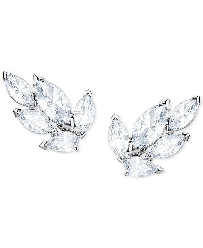 Silver Crystal Leaf Stud Earrings