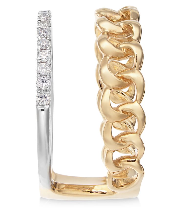 Macy's Diamond Two-Tone Chain Link Statement Ring (1/5 ct. t.w.) in 14k ...