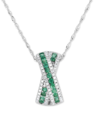 image of Emerald (3/8 ct. t.w.) & Diamond (1/4 ct. t.w.) Crisscross 18