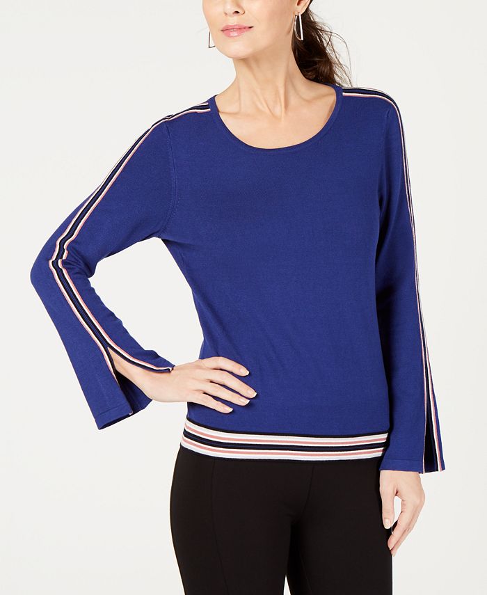 Alfani Petite Varsity-Striped Sweater, Created for Macy's - Macy's
