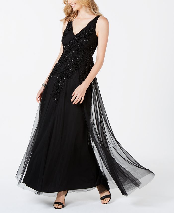 Adrianna Papell Embellished Mesh Gown - Macy's