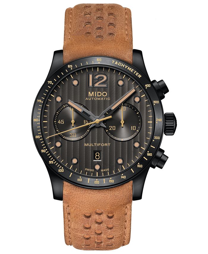 Mido Men s Swiss Automatic Multifort Brown Leather Strap Watch