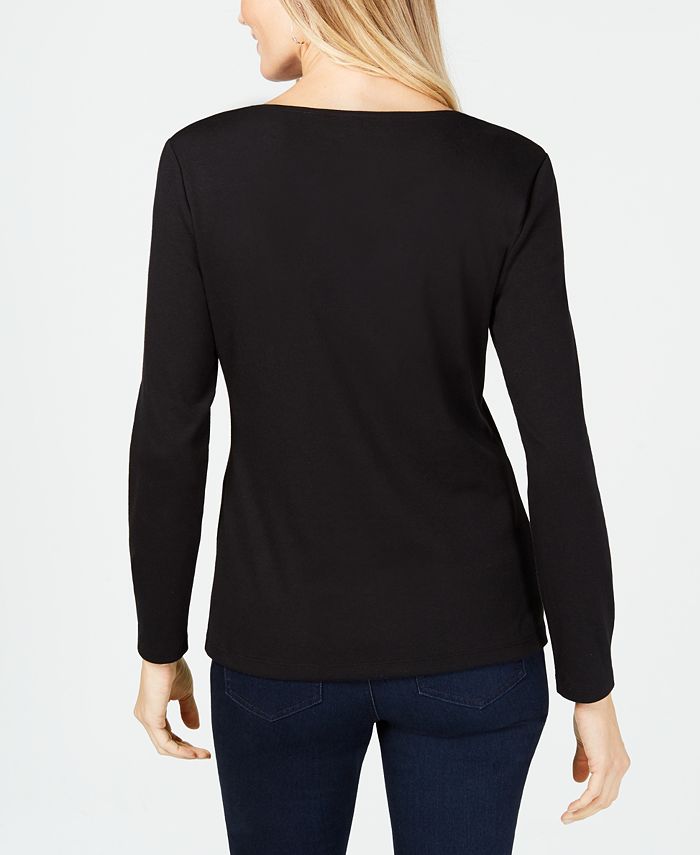 Karen Scott Long-Sleeve Embellished Graphic T-Shirt, Created for Macy's ...