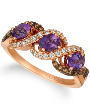 image of Le Vian Grape Amethyst (3/4 ct.t.w.), Nude Diamonds (1/5 ct.t.w.), and Chocolate Diamonds (1/4 ct.t.w.) Three Stone Ring set in 14k rose gold