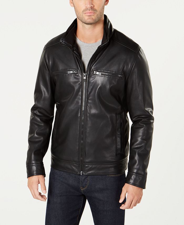 Kenneth Cole Men's Pebbled Faux-Leather Jacket - Macy's