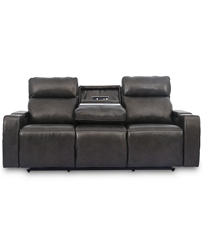 Furniture Oaklyn 84" Leather Sofa With Power Recliners, Power Headrests, USB Power Outlet and