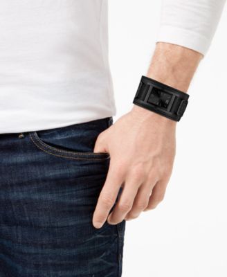 GUESS Men's Black Removable Leather Cuff Watch 31x39mm 