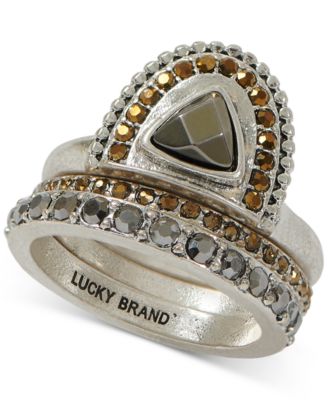 Lucky Brand - Silver-Tone Crystal & Stone Stack Ring