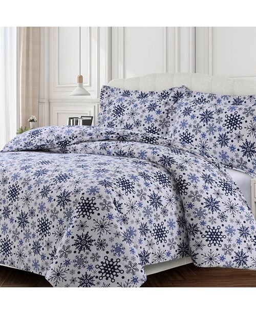 Snowflakes Cotton Flannel Printed Oversized King Duvet Set