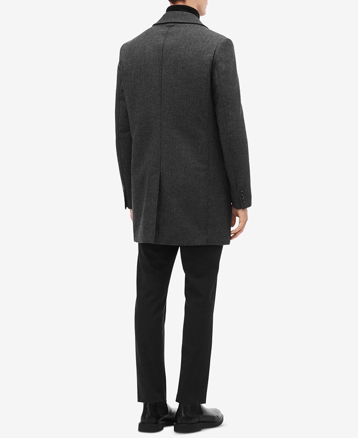 Calvin Klein Men's Classic-Fit Herringbone Overcoat & Reviews - Coats ...