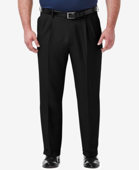 Мужские брюки Haggar Big & Tall Premium Comfort Stretch Classic-Fit Solid Pleated Dress Pants, цвет: Чёрный