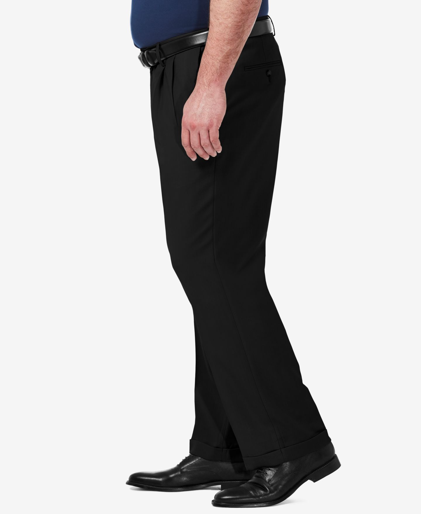 Мужские брюки Haggar Big & Tall Premium Comfort Stretch Classic-Fit Solid Pleated Dress Pants, цвет: Чёрный — фото 3