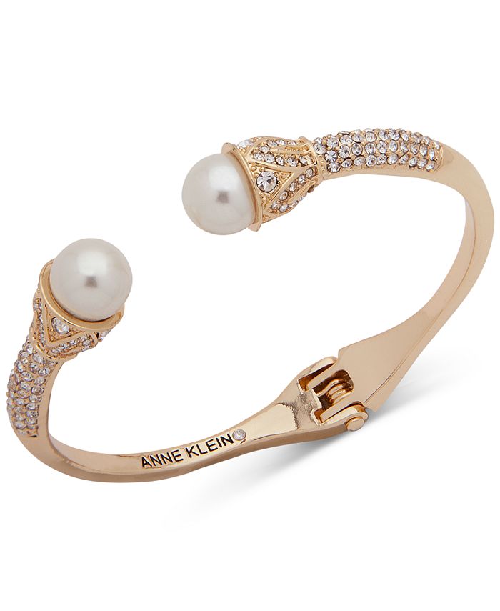 Anne Klein Gold-Tone Crystal & Imitation Pearl Cuff Bracelet, Created ...