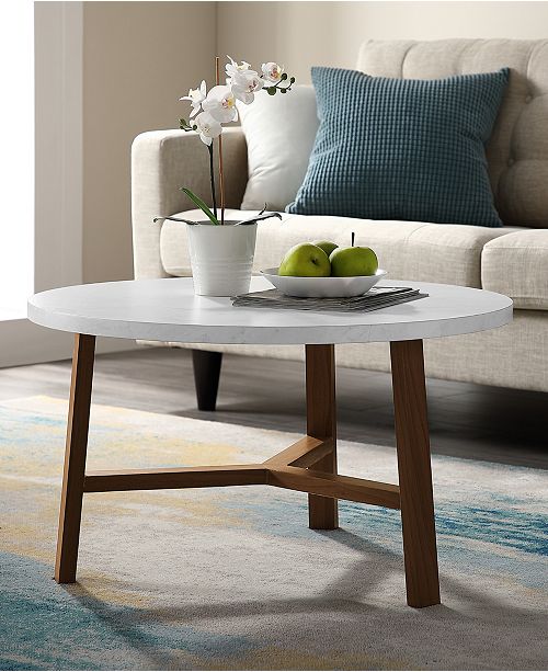 Walker Edison 30 inch Round Coffee Table in Faux White ...