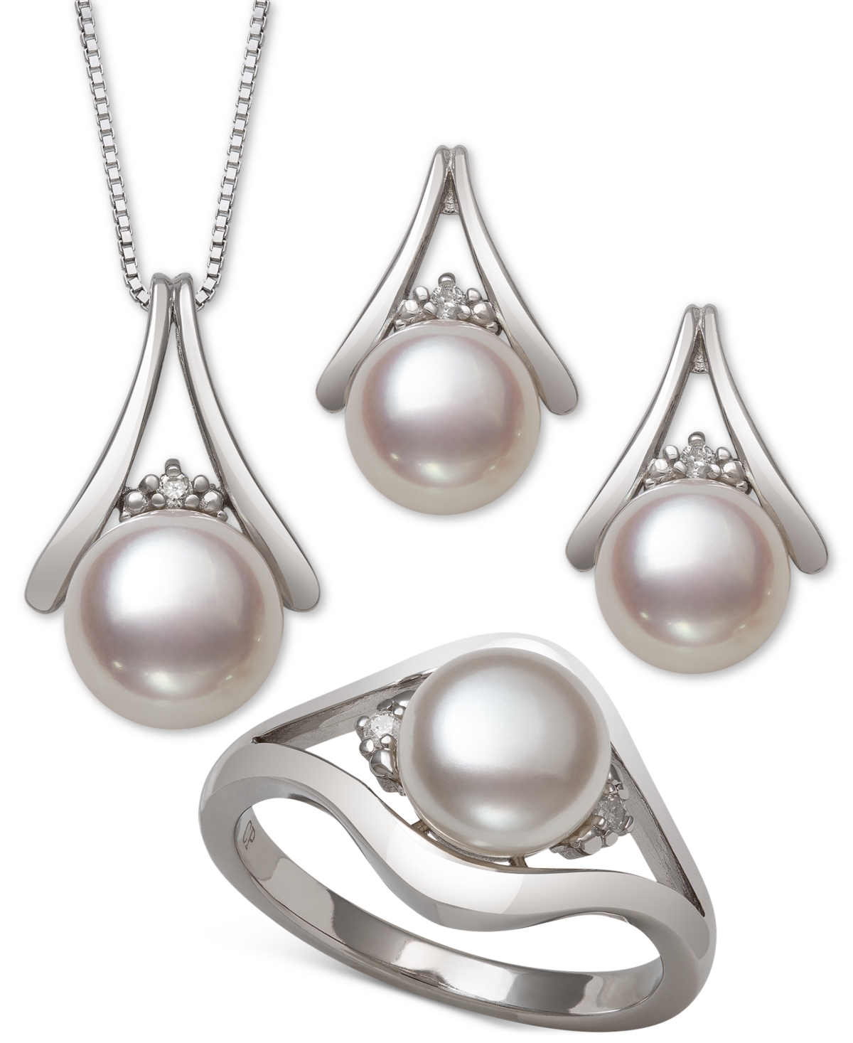 3-Pc. Set Cultured Freshwater Pearl (7 & 8mm) Pendant Necklace, Stud Earrings & Ring in Sterling Silver - Silver
