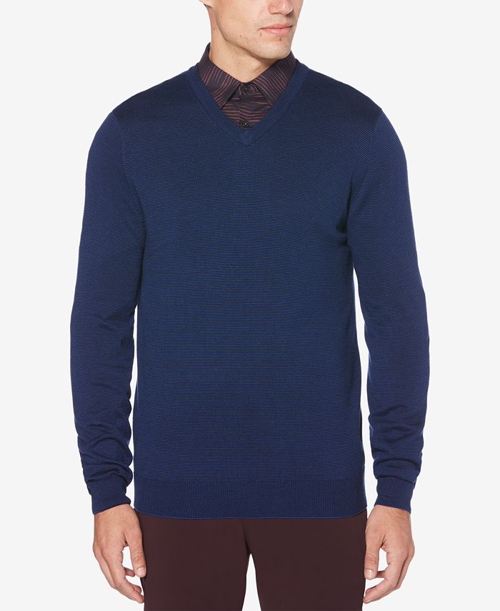 Perry Ellis Men's End-On-End Stripe V-Neck Sweater - Macy's
