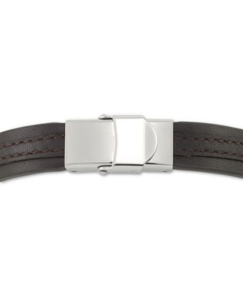 LEGACY for MEN by Simone I. Smith - Simone I. Smith ID Plate Brown Leather Bracelet in Stainless Steel Yellow Ion-Plate