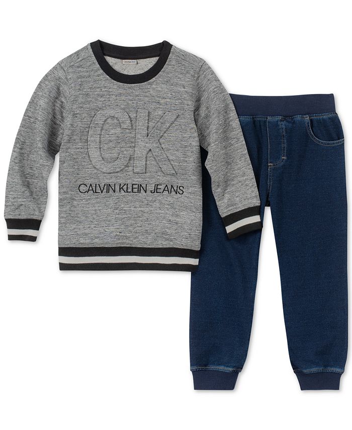 Calvin Klein Little Boys 2-Pc. Logo-Print Top & Jogger Pants Set - Macy's