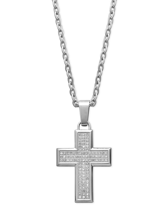 Macy's Men's Diamond Cross Pendant Necklace in Stainless Steel (1/3 ct ...