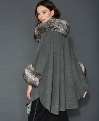 The Fur Vault Fox-Fur-Trim Cape