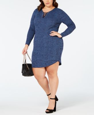 Planet Gold - Plus Size Lace-Up Sweater Dress