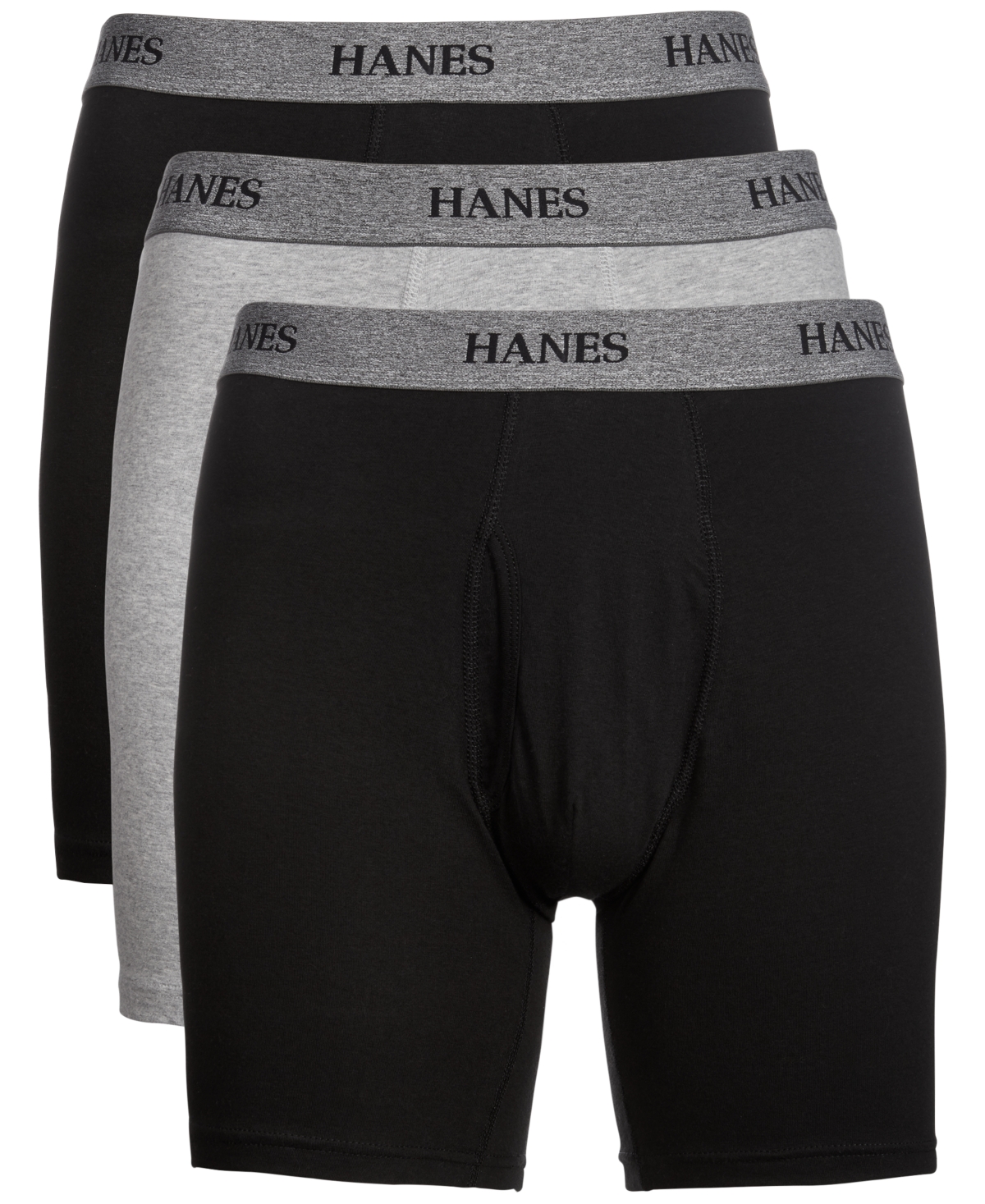 Men's Big & Tall 3-Pk. Boxer Briefs - Black/Heather Grey