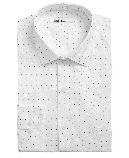 Bar Iii Men S Slim Fit Stretch White Navy Polka Dot Dress Shirt