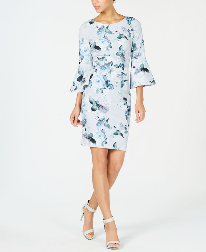 Calvin Klein Petite Bell-Sleeve Floral Dress - Macy's